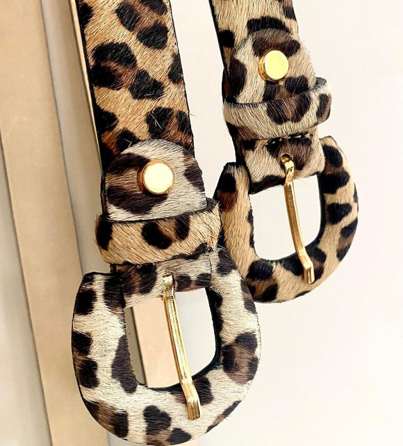 Leopard 100% Leather belt ~ horseshoe buckle