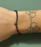 Handmade Tiny Heart Black Spinel Bracelet ~ Oxidised