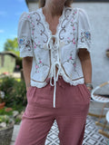 Boho Embroidered Tie front Blouse