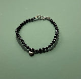 Handmade Tiny Heart Black Spinel Bracelet ~ Oxidised