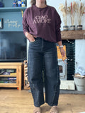 Marta Bitten Barrel leg jeans ~ Washed Black