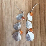 Handmade 3 Leaf Stud Drop Earrings - Carnelian & Turquoise