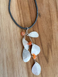 Hematite Necklace with 5 drop leaves Pendant - Carnelian