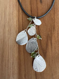Hematite Necklace with 5 drop leaves Pendant - Peridot