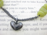 Handmade Chunky Heart Fine Chain Jade Bracelet - Oxidised