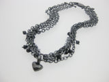 Handmade Tiny Heart Multi Chain Black Spinel Bracelet - Oxidised
