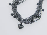 Handmade Tiny Heart Multi Chain Black Spinel Bracelet - Oxidised