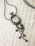 Handmade Tiny Apple Heart Pendant with chain drops & spinels - Oxidised