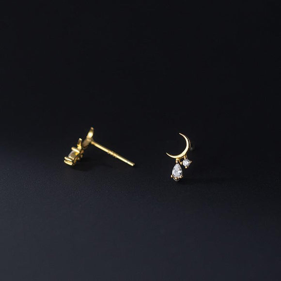 Moon earrings with CZ drops ~ Gold plated