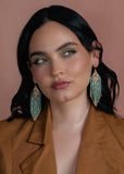 Beaded Handwoven Sari Fringe Earrings (Blue)