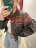Rocio Embroidered Linen Jacket ~ Espresso & Terracotta