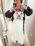 Embroidered White Sun Dress ~ Espresso