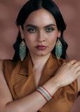 Beaded Handwoven Sari Fringe Earrings (Blue)
