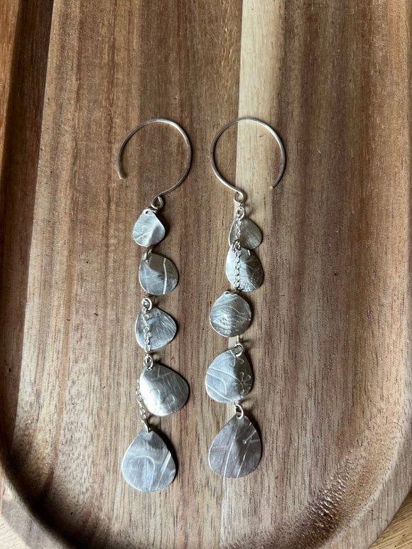 Handmade 5 Leaf Hoop Long Earrings