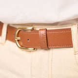 Women's plain leather belt - Brown