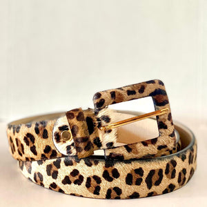 Leopard 100% Leather belt ~ Rectangular buckle