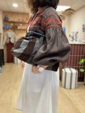 Rocio Embroidered Linen Jacket ~ Espresso & Terracotta