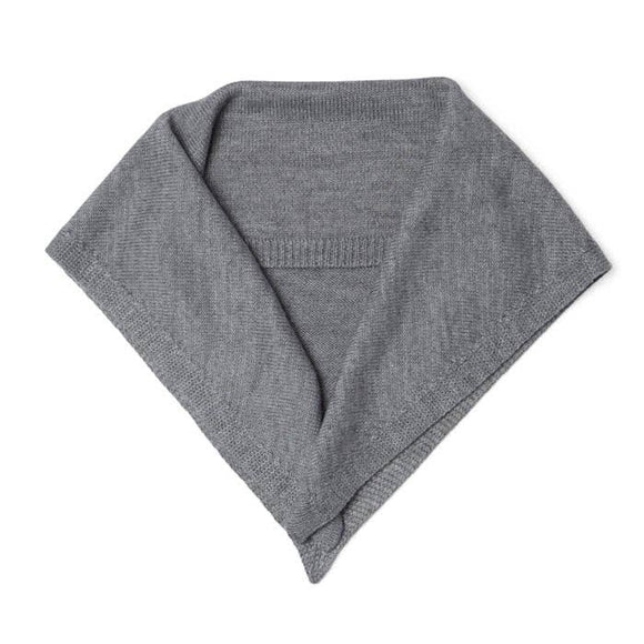 Grey Merino Knitted Triangle Scarf ~ Grey