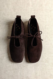 KATY CHOCOLATE – Soft Leather Flats with Front Tie