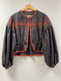Rocio Embroidered Linen Jacket ~ Espresso & Terracotta
