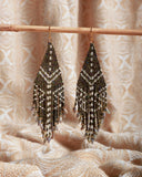 Beaded Handwoven Taos Fringe Earrings (Dark Brown)