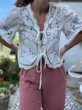 Boho Embroidered Tie front Blouse