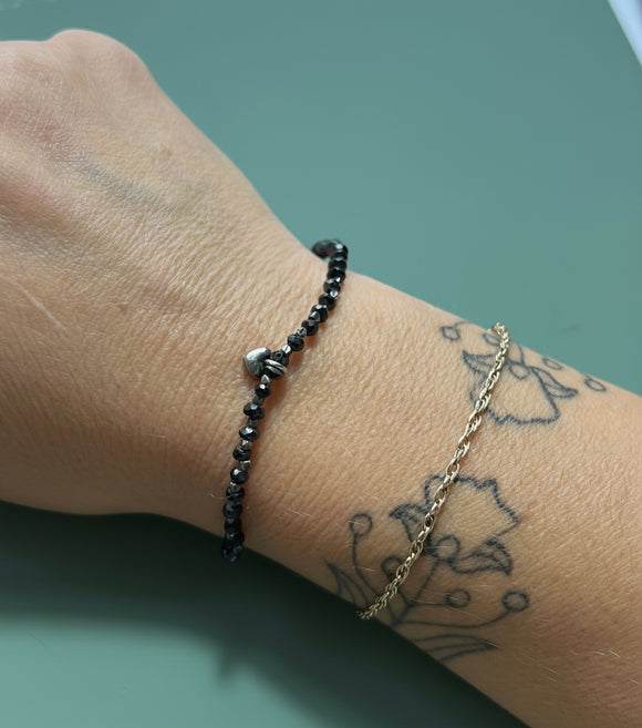 Handmade Tiny Heart Black Spinel Bracelet ~ Oxidised