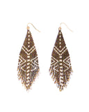Beaded Handwoven Taos Fringe Earrings (Dark Brown)