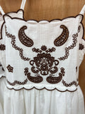 Embroidered White Sun Dress ~ Espresso