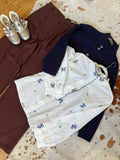 Chloe Embroidered Frill Blouse ~ Navy