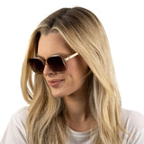SCARLETT CHAMPAGNE - Sunglasses l Clear Pink Frame l Brown Graduated Lens l  White Maple Arms