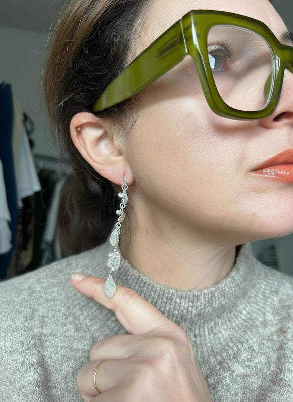 Handmade Leaf Drop Stud Earrings - Fresh Water Pearl