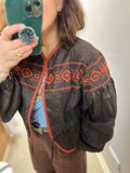 Rocio Embroidered Linen Jacket ~ Espresso & Terracotta
