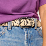 Women's leather belt with zebra pattern