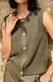 Yaya Sleeveless cardigan ~Gold buttons ~ Army Green