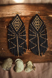 Beaded Handwoven Tribal Diamond Fringe Earrings (Black/Gold)