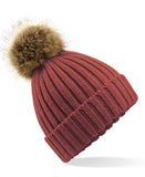 Chunky Faux Fur Pom Pom Beanie ~ Rust