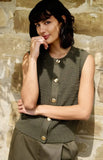 Yaya Sleeveless cardigan ~Gold buttons ~ Army Green