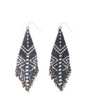 Beaded Handwoven Taos Fringe Earrings (Dark Brown)