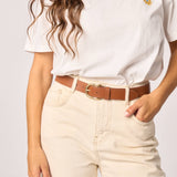 Women's plain leather belt - Brown