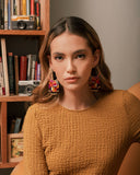 Beaded Handwoven Painted Desert Fringe Earrings (Aqua/Rust)