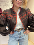 Rocio Embroidered Linen Jacket ~ Espresso & Terracotta