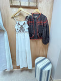Embroidered White Sun Dress ~ Espresso