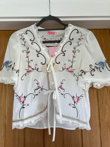 Boho Embroidered Tie front Blouse