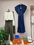 Bisous Embroidered Sleeve Poplin Dress ~  Navy