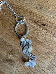 Handmade Oval Pendant with drop leaves - Freshwater Pearl