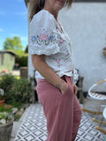 Boho Embroidered Tie front Blouse