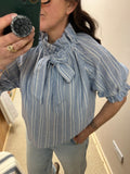 Elsie Tie Collar Top ~ Blue Stripe