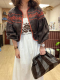 Rocio Embroidered Linen Jacket ~ Espresso & Terracotta