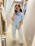 Elsie Tie Collar Top ~ Blue Stripe